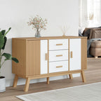 White and Brown Solid Pine Wood Sideboard with Multiple Drawers and Doors for Dining Room Living Room Hallway Storage Modern Scandinavian Design