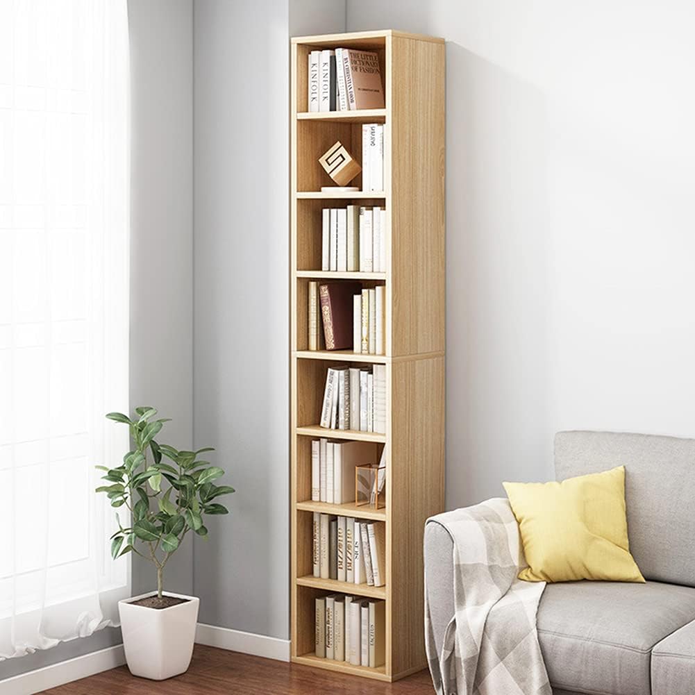 IOTXY Small Narrow Corner Bookcase - 71" Tall Gap Storage Cabinet, Oak