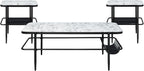 3pc Occasional Table Set with Tempered Glass and Metal Base | Includes 1 coffee table and 2 end tables with white marble print tempered glass tops