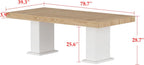 Modern Dining Table for 6-8 People, 78.7" Wood Kitchen Table with Stylish Pedestal, Long Rectangle Wooden Dinner Table for Dining Room, Brown & White