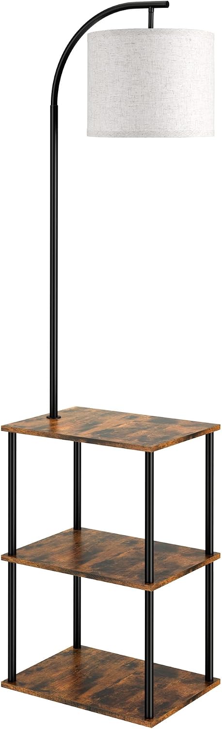 PARTPHONER Floor Lamp with Table, Night Stand with Lamp, Narrow Side Table with 3CCT LED Bulb, Small Coffee Table, Modern End Table with Storage Shelves for Living Room Bedroom Home Décor