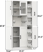 68" Kitchen Pantry Cabinet with Side Drawer, Kitchen Pantry Storage Cabinet | Tall White Pantry with Acrylic Door, Freestanding Food Hutch with Microwave Stand for Dining Room, Kitchen