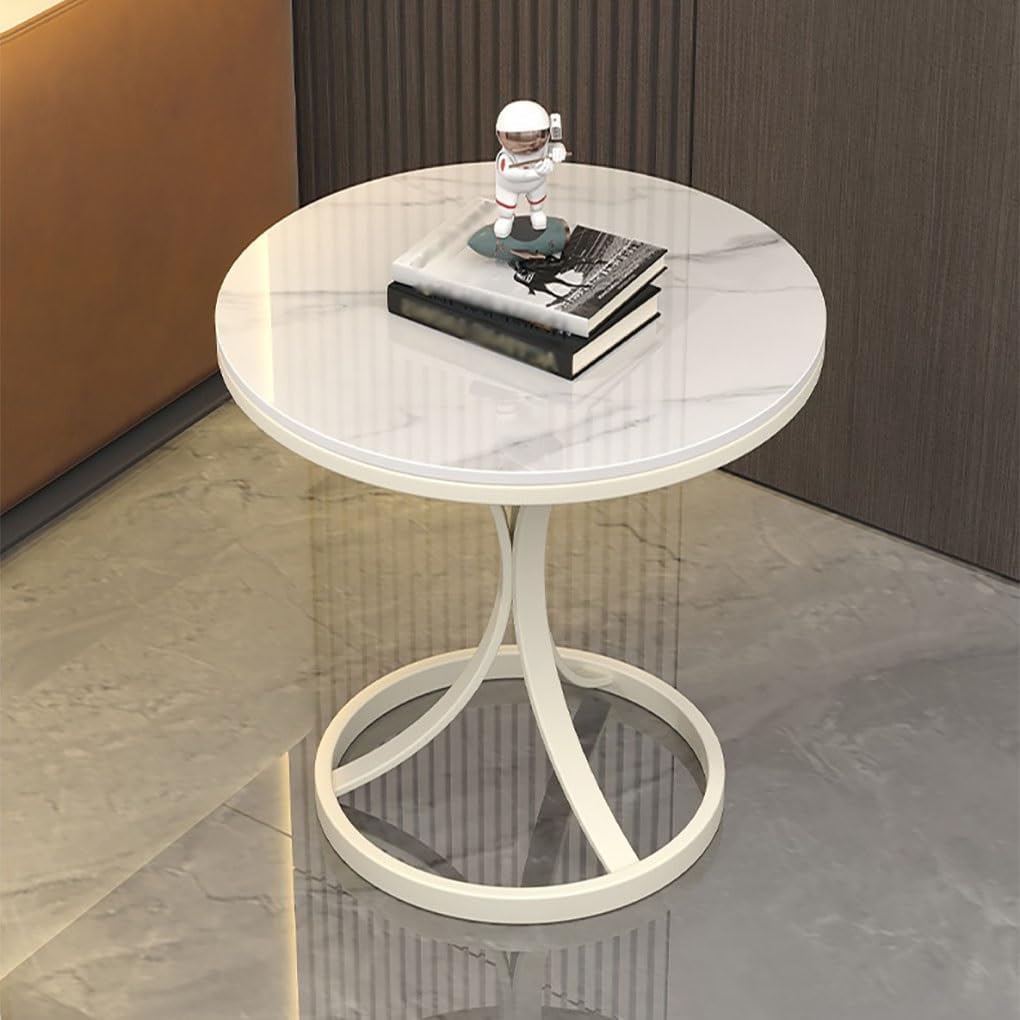 Small Round Table, Couch Side Table, Nightstand, TV Tray Table for Living Room, Bedroom, Modern Balcony Sofa Table with Metal Bracket for Working Watching Movies Breakfast(A,50CM)