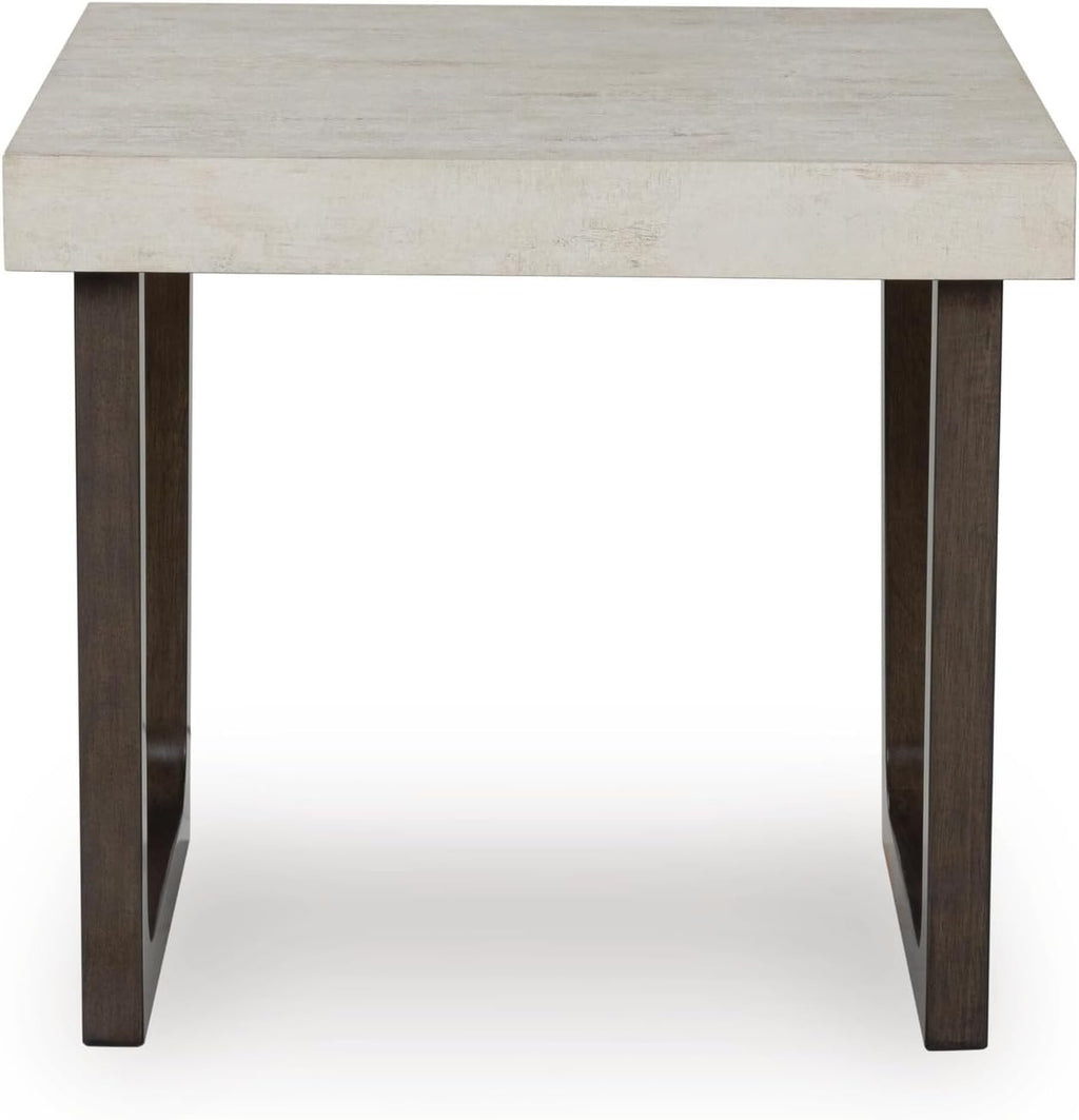 Signature Design by Ashley Westenfort 2-Piece Square Coffee Table Set | Square coffee table and end table sets with light gray faux cement melamine laminate tops, Dark espresso brown hardwood legs