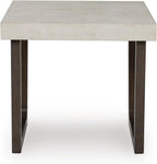 Signature Design by Ashley Westenfort 2-Piece Square Coffee Table Set | Square coffee table and end table sets with light gray faux cement melamine laminate tops, Dark espresso brown hardwood legs