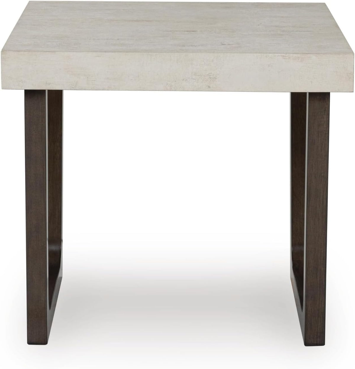 Signature Design by Ashley Westenfort 2-Piece Square Coffee Table Set | Square coffee table and end table sets with light gray faux cement melamine laminate tops, Dark espresso brown hardwood legs