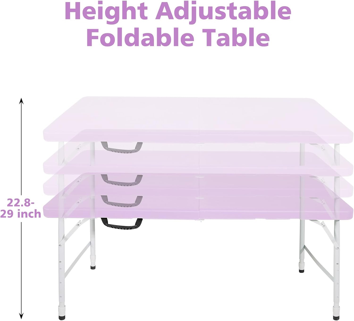 4 FT Folding Table with Carry Handle, Portable Fold-in-Half Plastic Table, Rectangle Foldable Table for Indoor/Outdoor Light Purple
