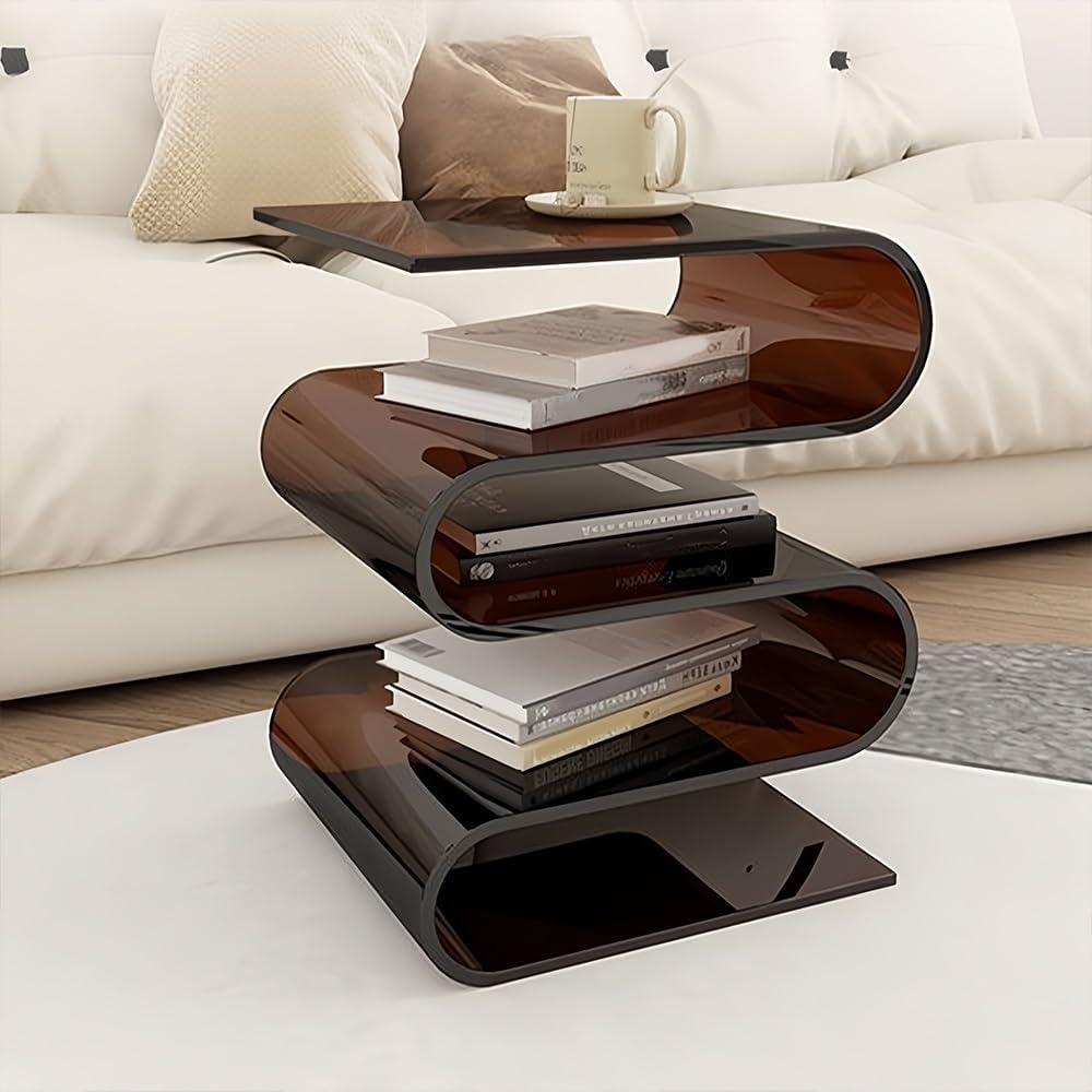 Modern Acrylic Side Table, S-Shaped End Table, Minimalist Coffee Table, Nightstand for Living Room, Bedroom, Home Décor, Stylish Acrylic Accent Table, Small Bookshelf(Clear)