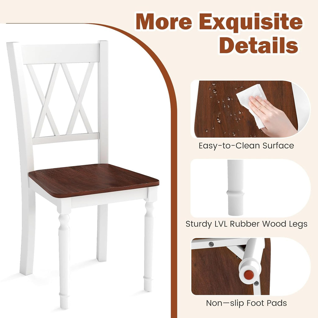 GOFLAME Wooden Dining Chairs Set of 4, Farmhouse Kitchen Side Chairs with Ergonomic Seat & High Backrest, Armless Dinette Chairs for Dining Room, Living Room, Restaurant, Walnut & White