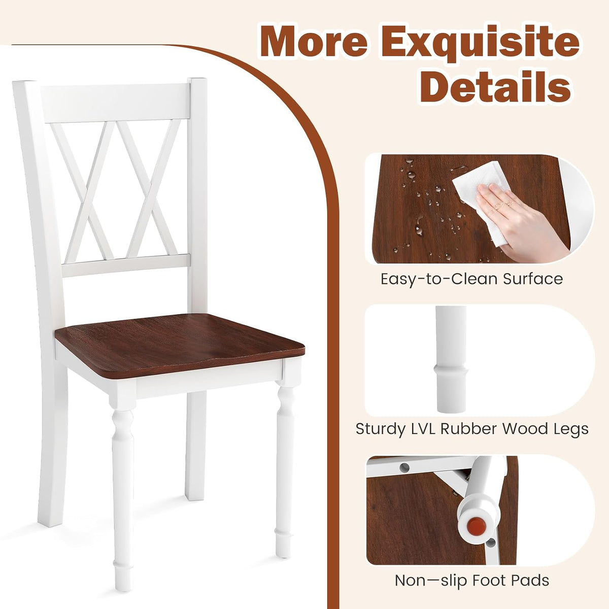 GOFLAME Wooden Dining Chairs Set of 4, Farmhouse Kitchen Side Chairs with Ergonomic Seat & High Backrest, Armless Dinette Chairs for Dining Room, Living Room, Restaurant, Walnut & White
