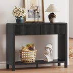 FATORRI Console Entryway Table, Modern Sofa Table with 2 Drawers for Living Room, 39.37 inch Narrow Wood Hallway Tables and Couch Tables Behind Sofa for Small Space (Black)