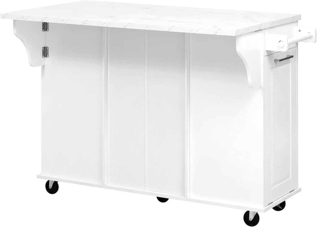 50.7" Kitchen Island with Drop Leaf Storage for Trash Can White