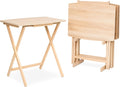 PJ Wood XL Oversize Tray Table, Natural Wood, 5-Pack | 33.2 lb Capacity, Rectangular Shape, Foldable Design, Space-Saving Storage