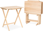 PJ Wood XL Oversize Tray Table, Natural Wood, 5-Pack | 33.2 lb Capacity, Rectangular Shape, Foldable Design, Space-Saving Storage