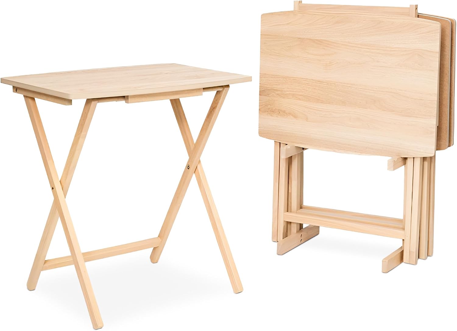 PJ Wood XL Oversize Tray Table, Natural Wood, 5-Pack | 33.2 lb Capacity, Rectangular Shape, Foldable Design, Space-Saving Storage