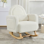 Accent Rocking Chair with Pillow, Ultimate Comfort for Your Home, Teddy Velvet, Cream White (Cream White + Teddy + Rubberwood-1)