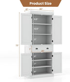 Giantex Pantry Organizers and Storage, 72" Tall Kitchen Cabinet with 2-Door Cabinets & Drawer, Buffet Sideboard w/Adjustable Shelves, Wooden Freestanding Cupboard for Dining Room Living Room (White)