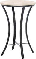 SAFAVIEH Home Collection - Saxony Side Table, Round Beige Travertine Top with Black Metal Legs, Fully Assembled (ACC3731A)