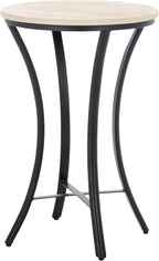 SAFAVIEH Home Collection - Saxony Side Table, Round Beige Travertine Top with Black Metal Legs, Fully Assembled (ACC3731A)