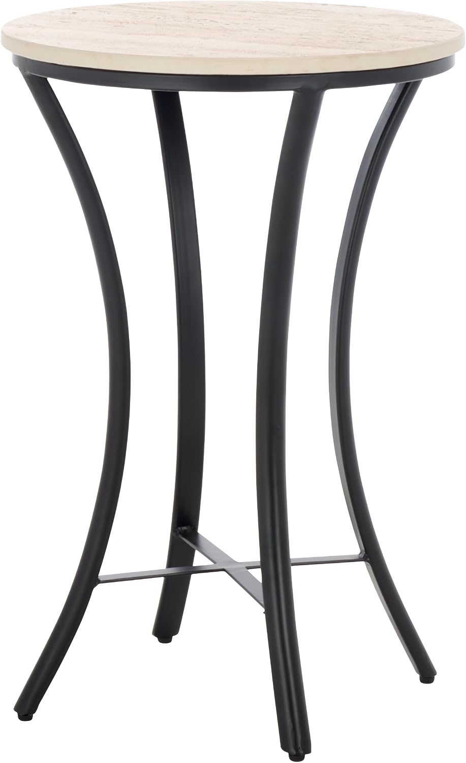 SAFAVIEH Home Collection - Saxony Side Table, Round Beige Travertine Top with Black Metal Legs, Fully Assembled (ACC3731A)