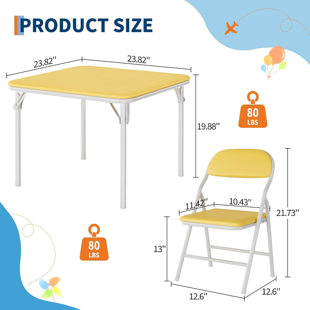 IDEALHOUSE 3 Piece Folding Kids Table and Chairs Set, Activity Table Set | 5 Piece Set for Dining Room,Daycare,Classrooms