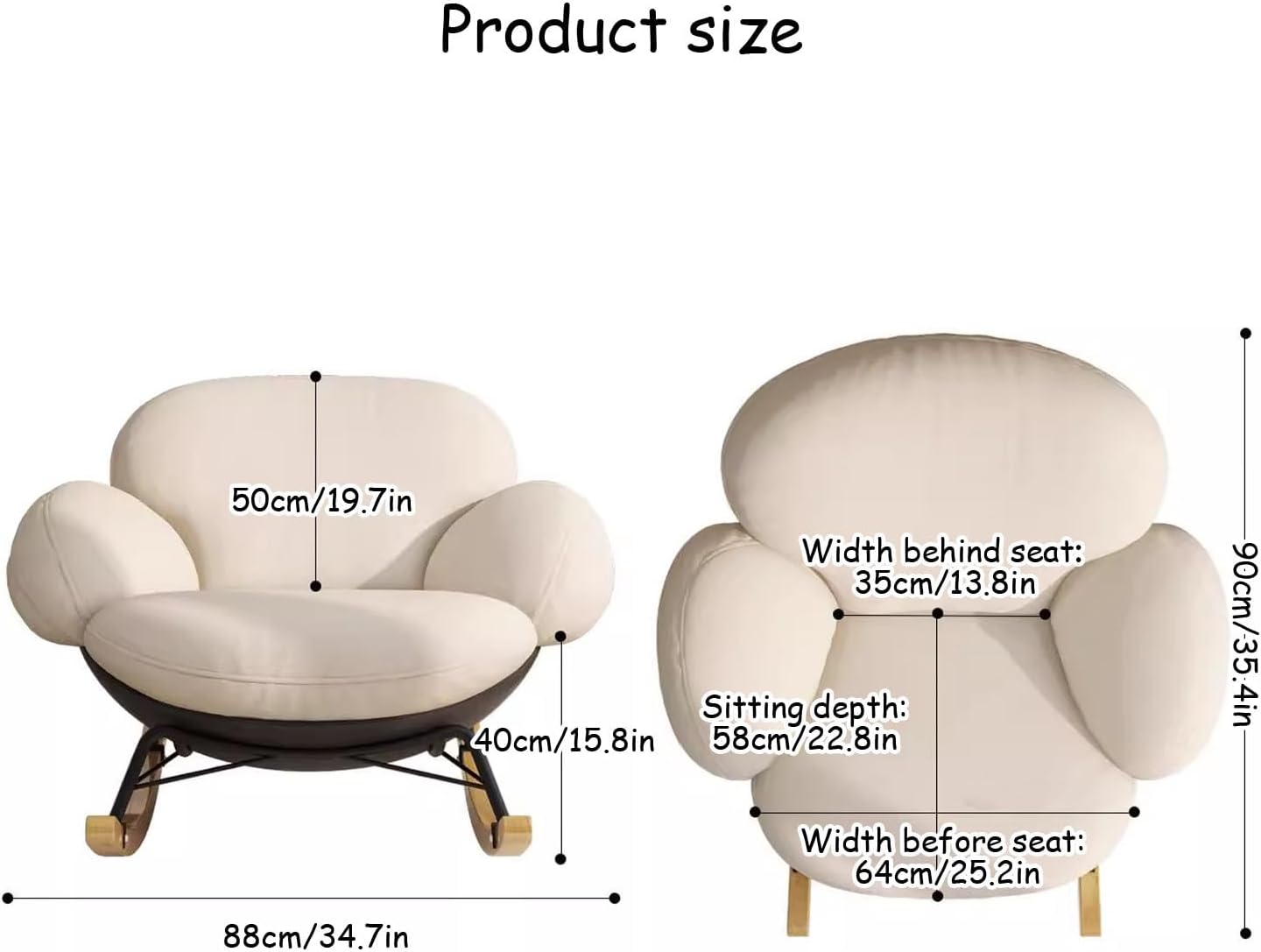 Recliner Rocking Chair, Upholstered Armchairs, Modern Wide Accent Chair, for Living Room, Bedroom, Balcony