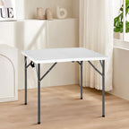 34" Square Folding Card Table, Fold-in-Half Utility Dining Portable Tables Heavy Duty HDPE Plastic Foldable Table with Carrying Handle Indoor Outdoor for Picnic, Camping, Party, White