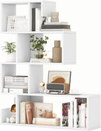 GIANTEX 5-Tier S-Shaped Bookshelf, Geometric Bookcase w/Open Cubes, Modern Decorative Display Shelf w/Anti-Toppling Kits, Freestanding Storage Rack for Living Room, Study, Home, Office, White