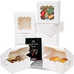 Bakepacker 100pcs White Bakery Boxes with Window 6x6x3 inches Thick & Sturdy Macaroon Pastry & Cookie Boxes