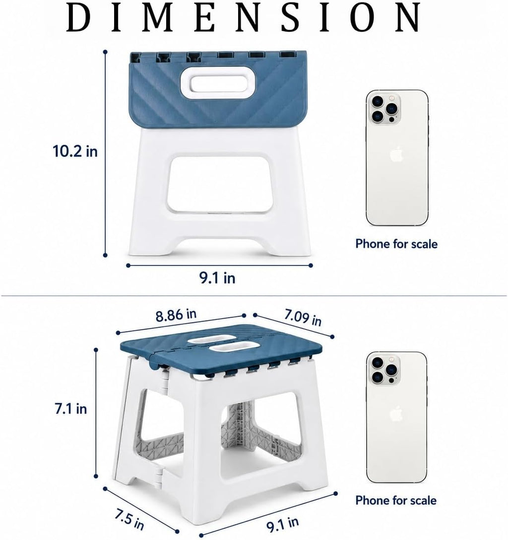 Folding Step Stool, Compact Plastic Foldable Stool for Kitchen Bathroom | Space-saving design, Lightweight and easy to carry, Durable plastic for daily use