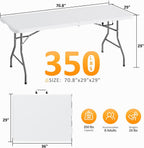 Fenbeli Upgraded 18% Thickened Folding Table 6ft Made of HDPE Plastic | Heavy Duty (25lb), Stable Thicker Legs, Dining Indoor Outdoor for Camping, Picnic and Party (Pearl White, 6FT)