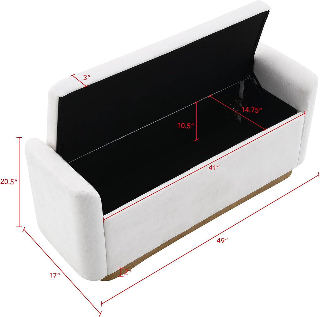 KEIKI 49" Storage Ottoman Bench with Safety Hinge, Ottoman with Storage, End of Bed Bench for Bedroom, Living Room, Entryway, Holds up to 350 lb, Beige