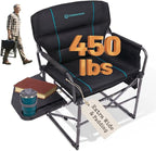 FUNDANGO Oversized Folding Chairs for Outside, Fully Padded Camping Director Chair for Adults, Support 450lbs Portable lawn chairs with Side Table, Side Pockets for outdoor Camp, Picnic, Lawn, Concert