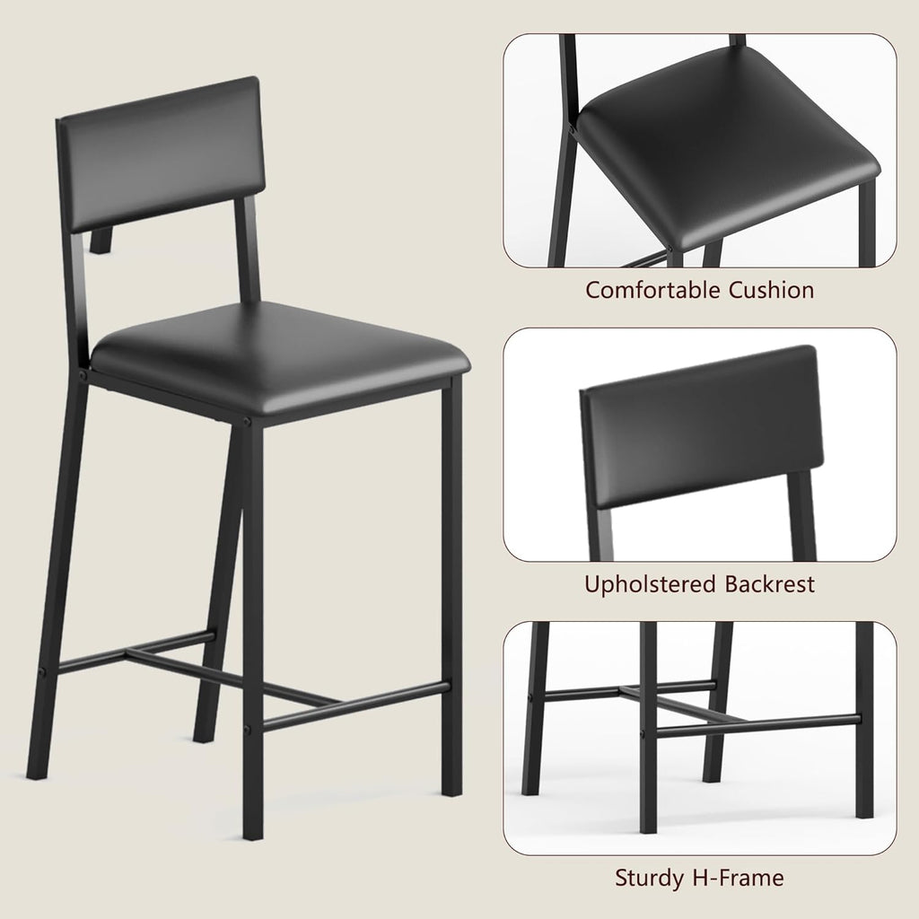 IDEALHOUSE Dining Chairs Set of 2 Upholstered PU Dining Chairs Curved Backrest, Modern Dining Room Chairs Kitchen Chairs with 26IN Metal Legs and Sturdy H-Frame for Home, Bar 330lbs Capacity