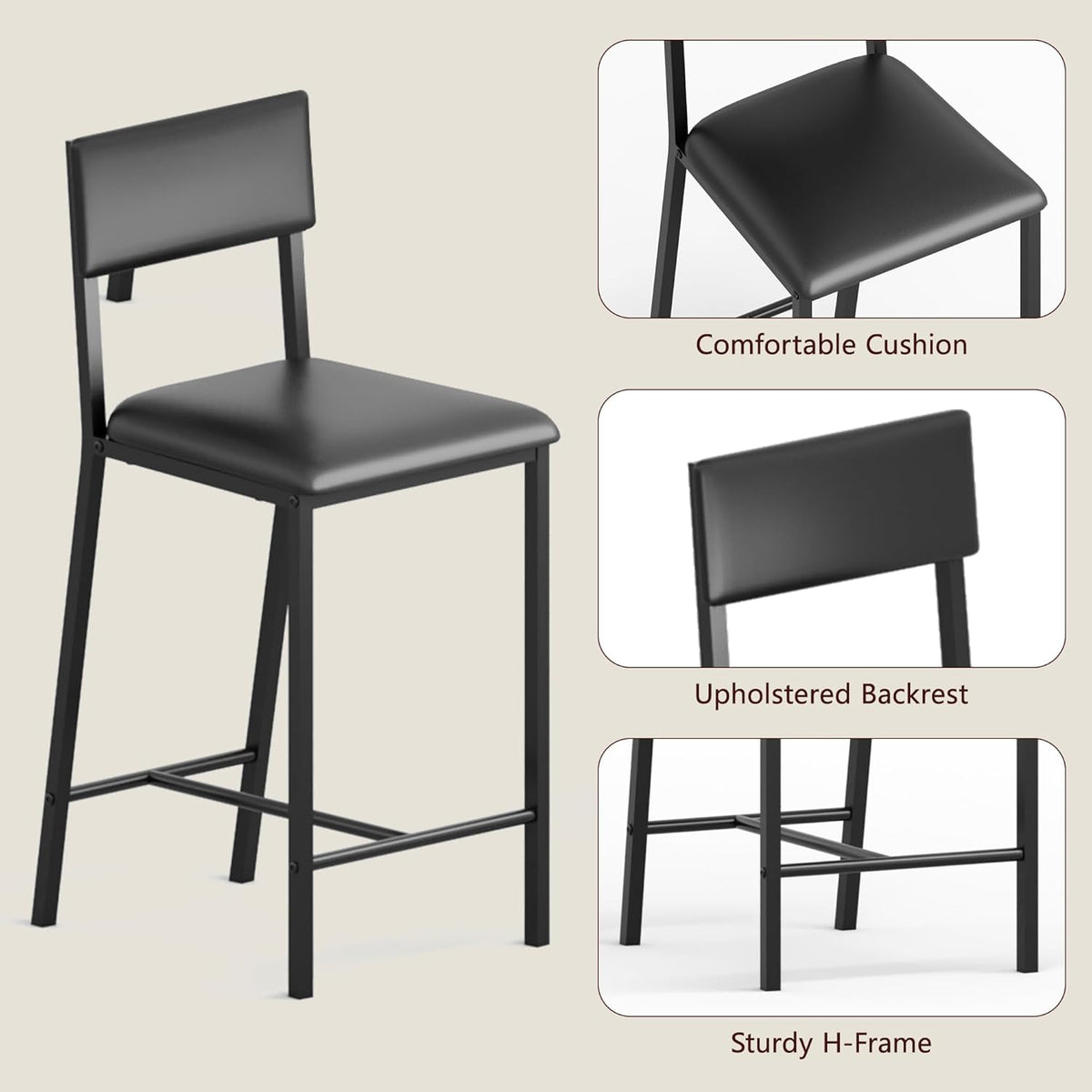 IDEALHOUSE Dining Chairs Set of 2 Upholstered PU Dining Chairs Curved Backrest, Modern Dining Room Chairs Kitchen Chairs with 26IN Metal Legs and Sturdy H-Frame for Home, Bar 330lbs Capacity