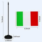 Italy Italian Deluxe Desk Flag Set Small Mini Miniature Italy Italian Table Desktop Flags With Solid Pole, Black Base and Spear Top(2 Pack)