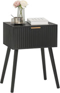 AWASEN Black Nightstand, Small End Tables Living Room, Accent Bedside Table with Fluted Drawer for Bedroom and Small Space, Black