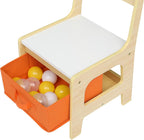 Bonnlo Kids Table and Chair Set with 2 Chairs, 3-in-1 Wooden Table, Reversible Whiteboard and Chalkboard, Hidden Storage, Fabric Chair Storage Bins, Activity Table for Arts, Crafts, Reading (Natural)