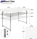 Folding Table 4 Foot,Portable Heavy Duty Plastic Utility Table,White | Adjustable Height,HDPE Tabletop,Small Fold-in-Half Design,Carrying Handle,Indoor Outdoor Use for Camping,Party