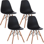 Dining Chairs Set of 4, Modern Plastic Kitchen Chairs with Beech Wood Legs for Dinner Living Waiting Room Bedroom, Black