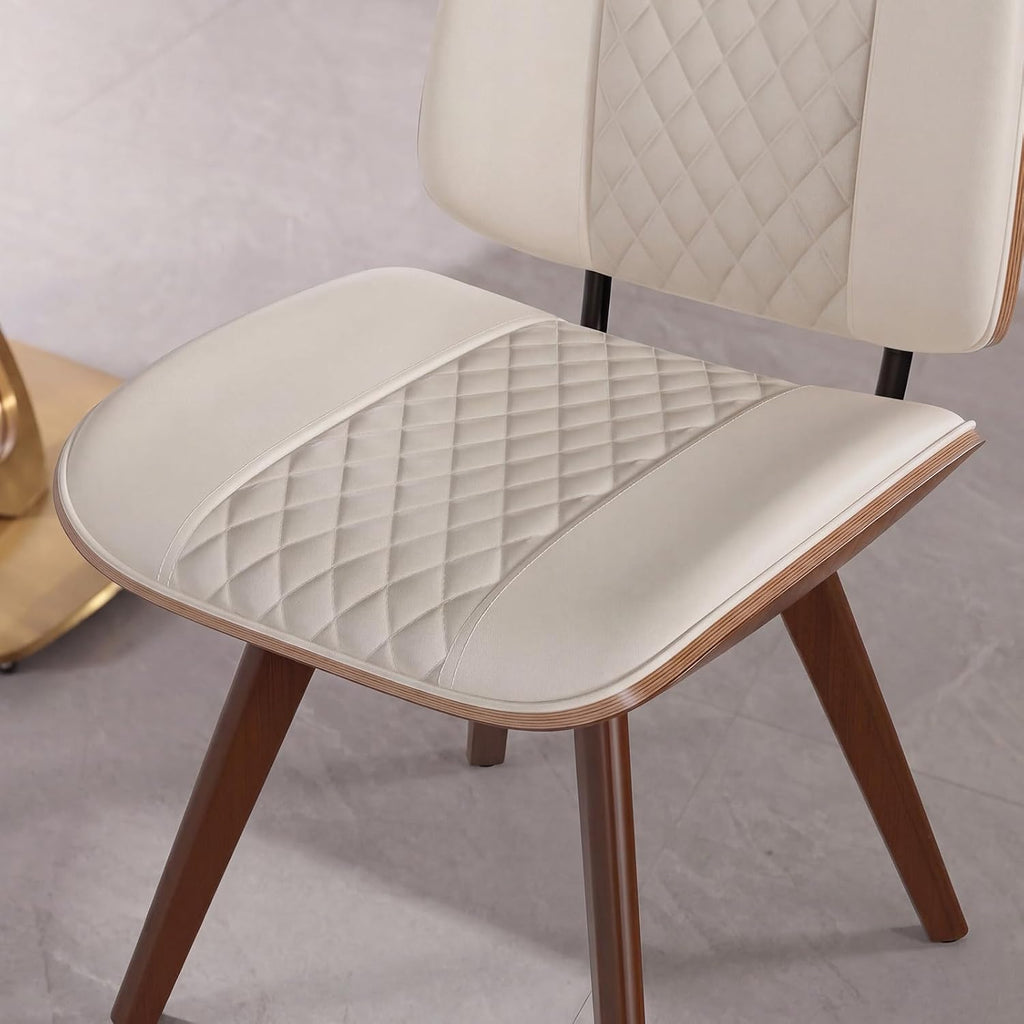 BV Dining Chairs Set of 2, PU Leather Armless Kitchen Chair in Modern Walnut Style, Mid Century Bentwood Side Chair with Wood Legs, Retro Accent Guest Chair for Kitchen Dining Room(Beige)