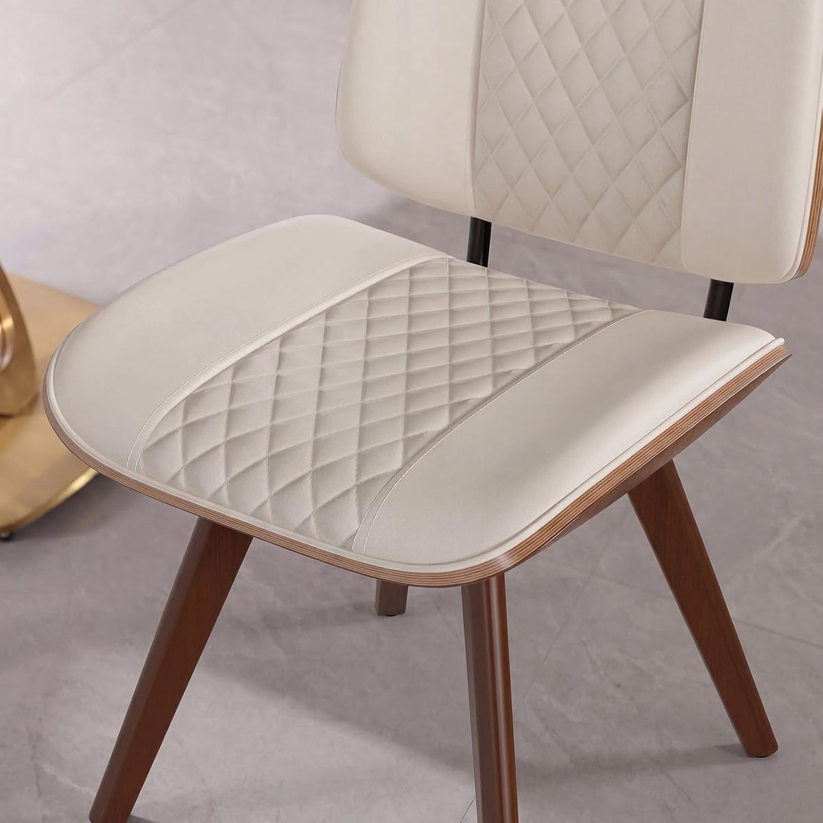BV Dining Chairs Set of 2, PU Leather Armless Kitchen Chair in Modern Walnut Style, Mid Century Bentwood Side Chair with Wood Legs, Retro Accent Guest Chair for Kitchen Dining Room(Beige)