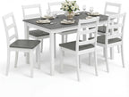GIANTEX 7-Piece Dining Table Set for 6, Rectangular 60-inches Kitchen Table and 6 Dining Chairs with Rubber Wood Legs, Protective Foot Pads, Farmhouse Dinette Set for Dining Room, Restaurant (Gray)
