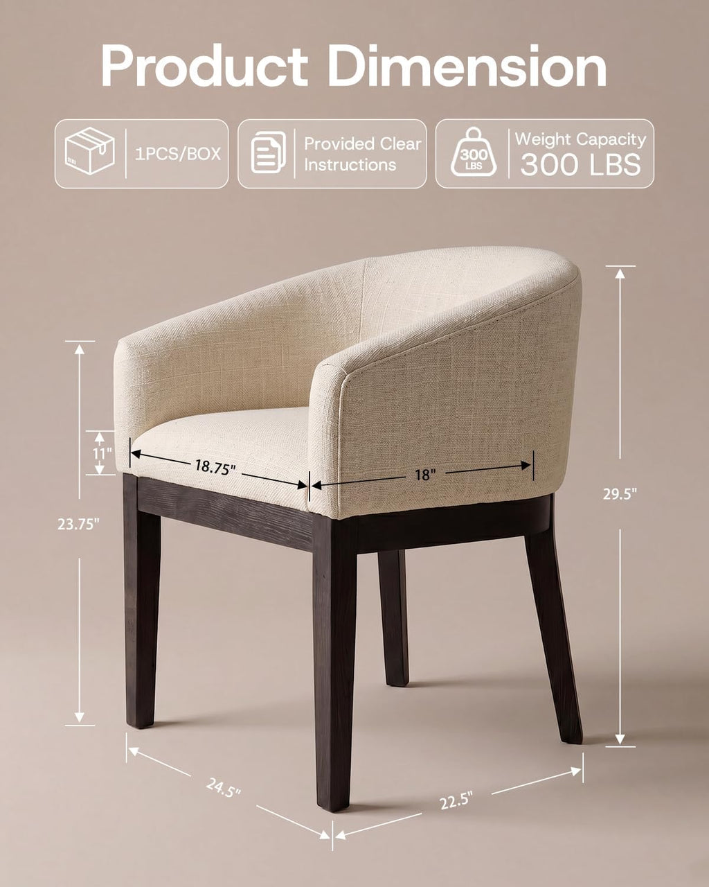 HNY Barrel Dining Chairs Set of 8, Mid Century Modern Upholstered Dining Chairs with Arms, Linen Kitchen & Dining Room Chairs, Solid Wood Frame Accent Chairs for Kitchen, Apartment, Cream