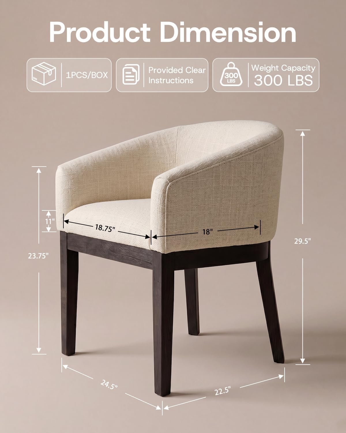 HNY Barrel Dining Chairs Set of 8, Mid Century Modern Upholstered Dining Chairs with Arms, Linen Kitchen & Dining Room Chairs, Solid Wood Frame Accent Chairs for Kitchen, Apartment, Cream