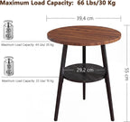 Round End Table, 2-Tier Side Table with Storage Shelf for Small Spaces, Nightstand for Living Room, Bedroom, Metal Frame & Wood Top, Walnut