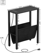 Vagusicc Narrow End Table with Charging Station, Narrow Nightstand with USB Ports & Outlet, Slim Sofa Side Table, Black End Table, Small Side Table for Small Spaces, Living Room, Bedroom, Black