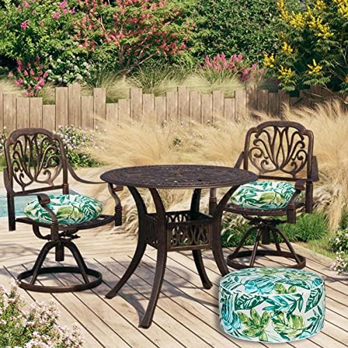 Inflatable Outdoor Ottoman,20"x9" Portable Patio Pouf,Water Resistant,Fade-Resistant,Round Blow Up Footrest Stools for Home Garden Camping Travel(Palm Leaf)
