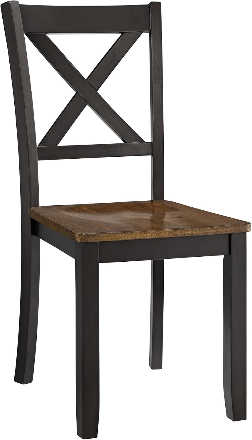 ROME + OAK X-Back Farmhouse Wooden Armless Dining Chairs in Black/Dark Brown, Set of 4 - Indoor Home Kitchen Seating Furniture