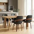 Swivel Black Dining Chairs Set of 4, Mid Century Modern Faux Leather Dining Room Chairs with Arms, Upholstered Kitchen Vanity Accent Chair, Walnut Backrest Support & Sturdy Wood Legs